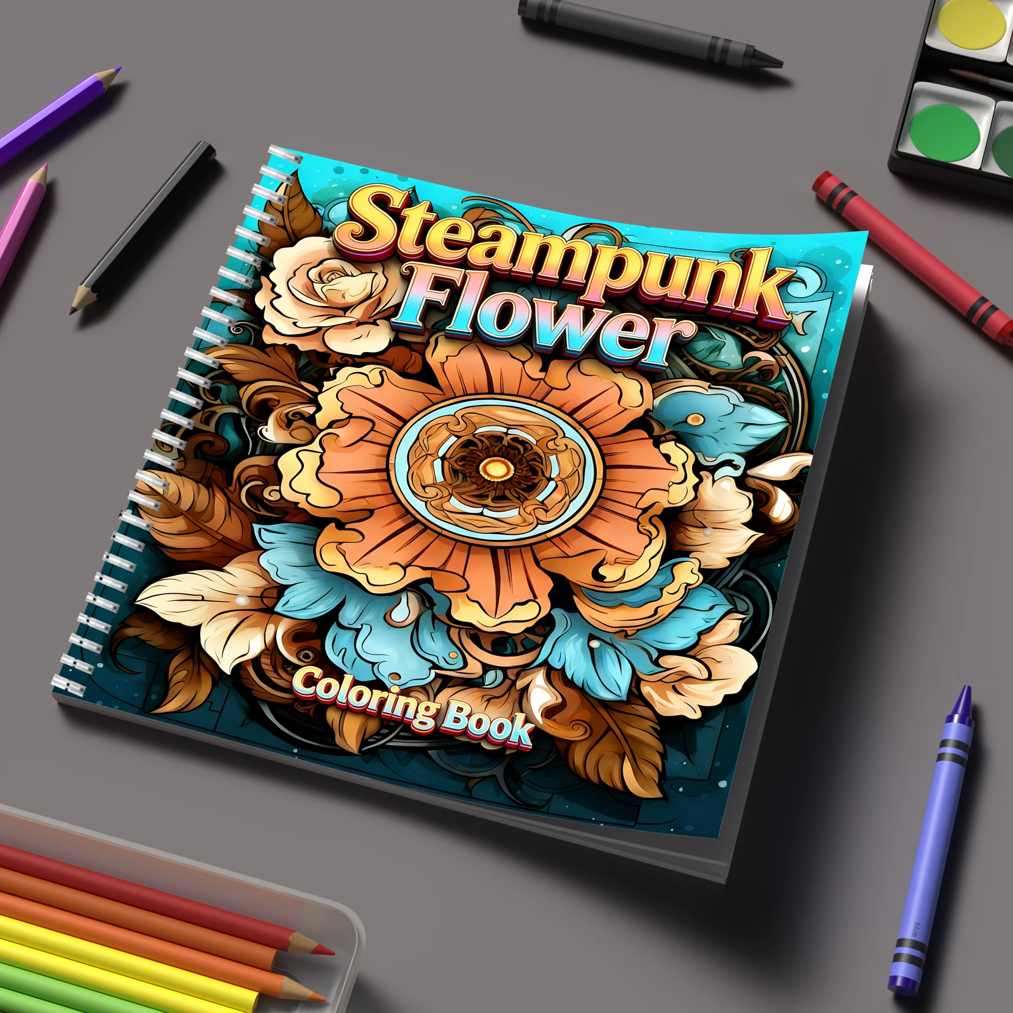 Flower Supply - Coloring Book Steampunk Flowers for Adult